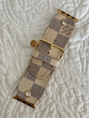Spark*l Authentic Upcycled LV Damier Azur Apple Watch Band - Size 1, 38-41mm